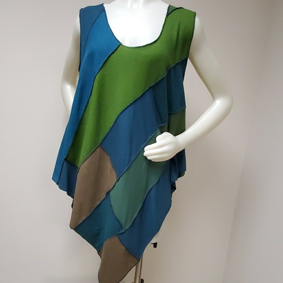 Pullover Sleeveless Razor Cut Patchwork Hemp Tunic by Yana Dee - Picture 1 of 7